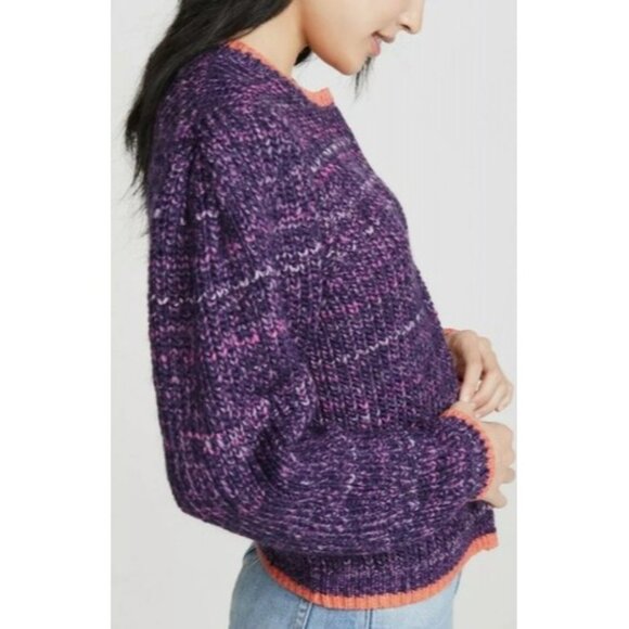 NWT FREE PEOPLE XL WALK ON BY PURPLE ORANGE SNAP YARN BOXY CARDIGAN SWEATER TOP - Picture 6 of 12